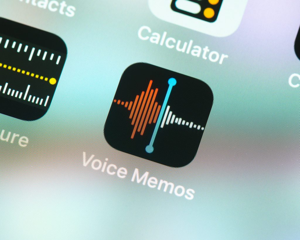 BAYONNE, FRANCE - CIRCA JANUARY 2021: Voice Memos app icon on Apple iPhone screen.
