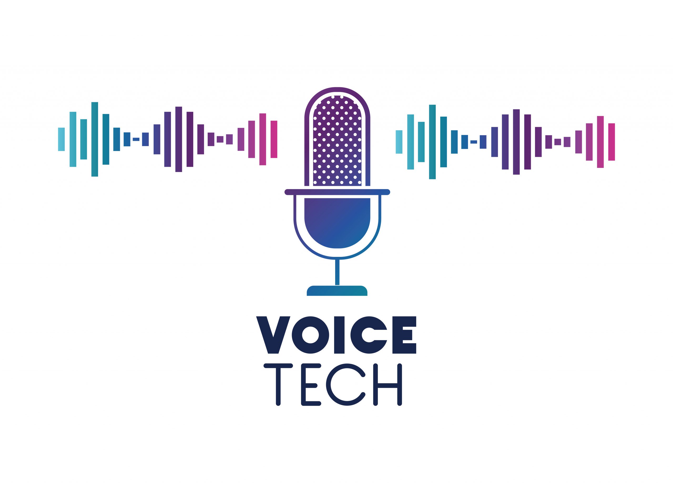 voice tech label with microphone and sound wave