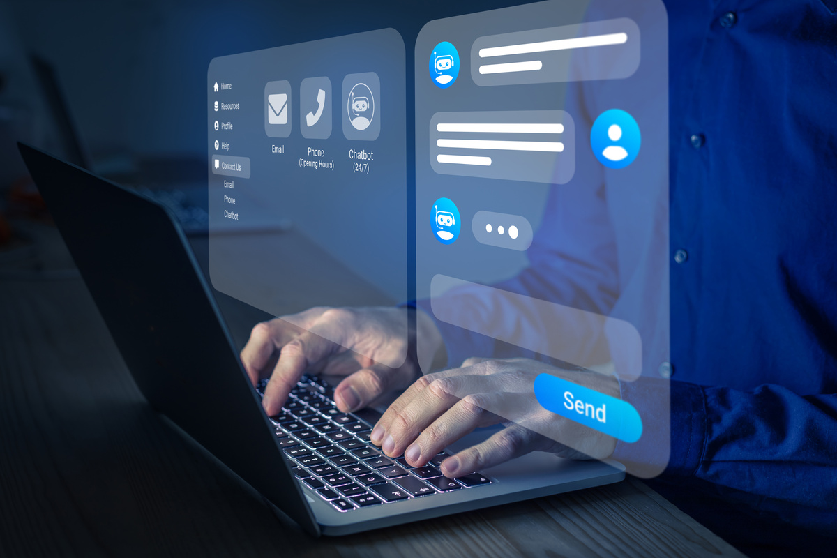 Chatbot conversation. Person using online customer service with